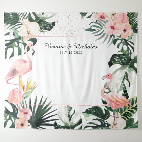 Tropical Flamingos Wedding Photo Booth Backdrop