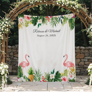 Tropical Flamingos Wedding Photo Booth Backdrop