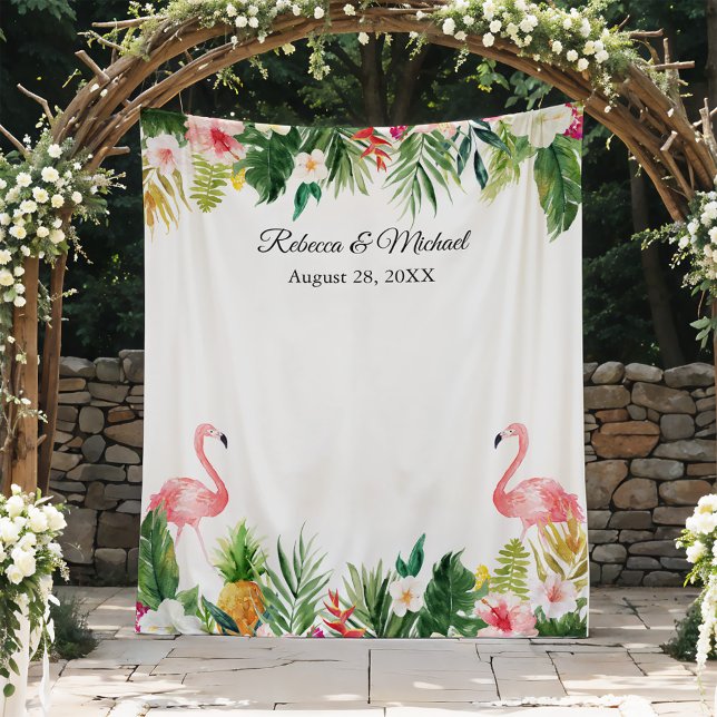 Tropical Flamingos Wedding Photo Booth Backdrop (Creator Uploaded)