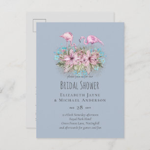 Tropical Flamingos Wedding Postcard