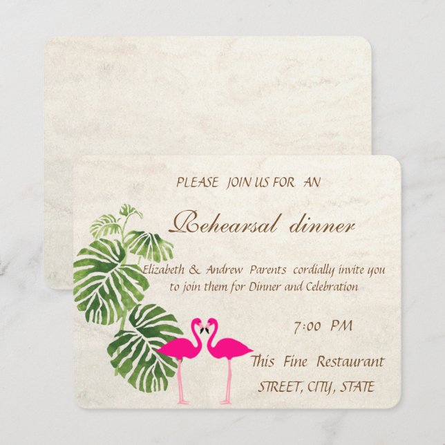 Tropical Flamingos   Wedding Rehearsal Dinner Invitation (Front/Back)
