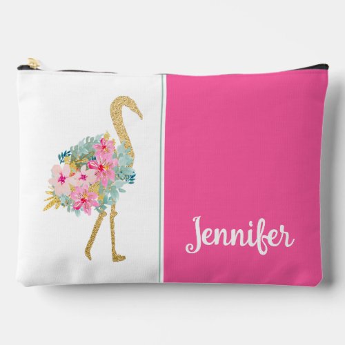 Tropical Flamingos With Pink and Green Flowers Accessory Pouch