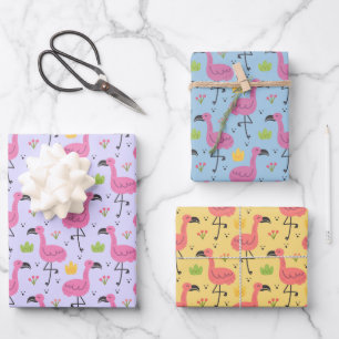 Tropical Flamingos Wrapping Paper Set of 3
