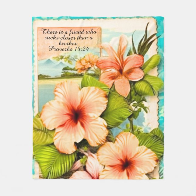 Tropical Fleece Blanket Proverbs 18:24 (Front)