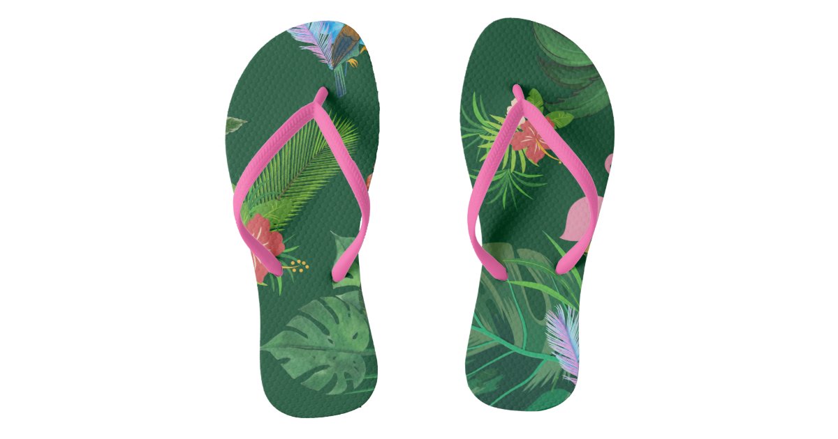 Tropical Flip Flops/ Black, Purple, Blue And Emerald Green Palm