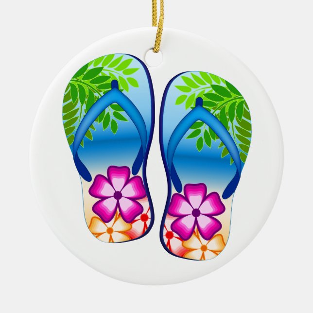 Tropical Flip Flops Ceramic Ornament (Front)