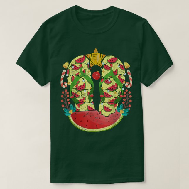 Tropical Flip Flops Watermelon Xmas Lights Christm T-Shirt (Design Front)