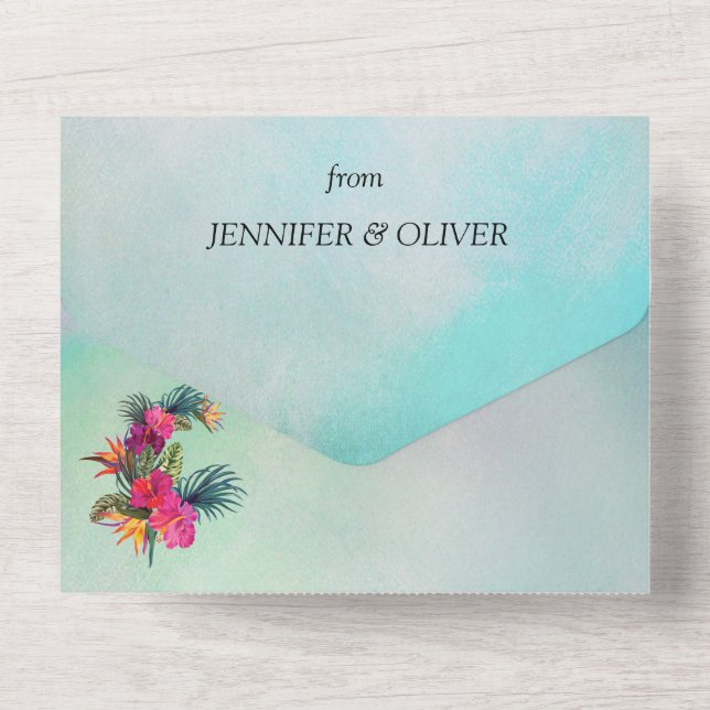Tropical Flora Paradise All in One Wedding Invite (Back)