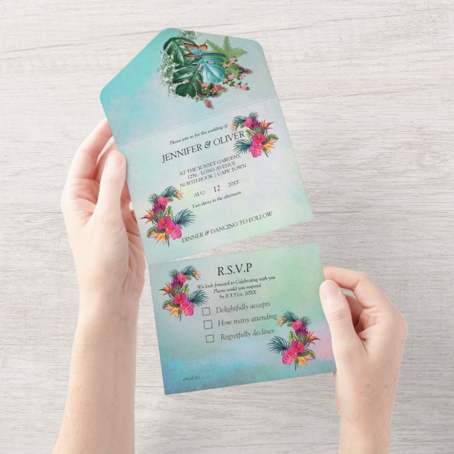 Tropical Flora Paradise All in One Wedding Invite (Tearaway)