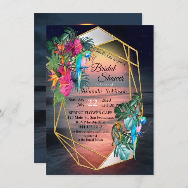 Tropical Flora Paradise at Sunset Invitation (Front/Back)