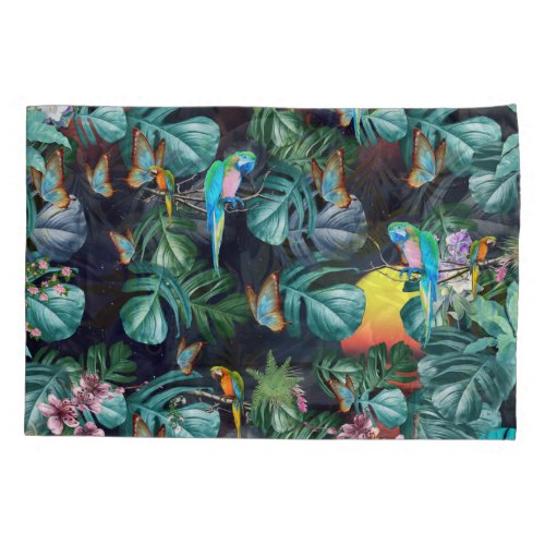 Tropical Flora Paradise at Sunset Pillow Case