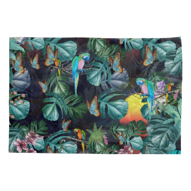 Tropical Flora Paradise at Sunset Pillow Case (Back)