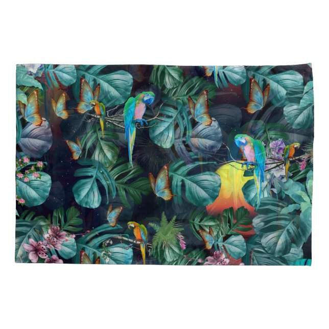 Tropical Flora Paradise at Sunset Pillow Case (Back)