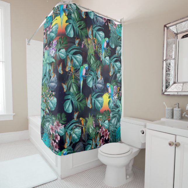Tropical Flora Paradise at Sunset Shower Curtain (In Situ)