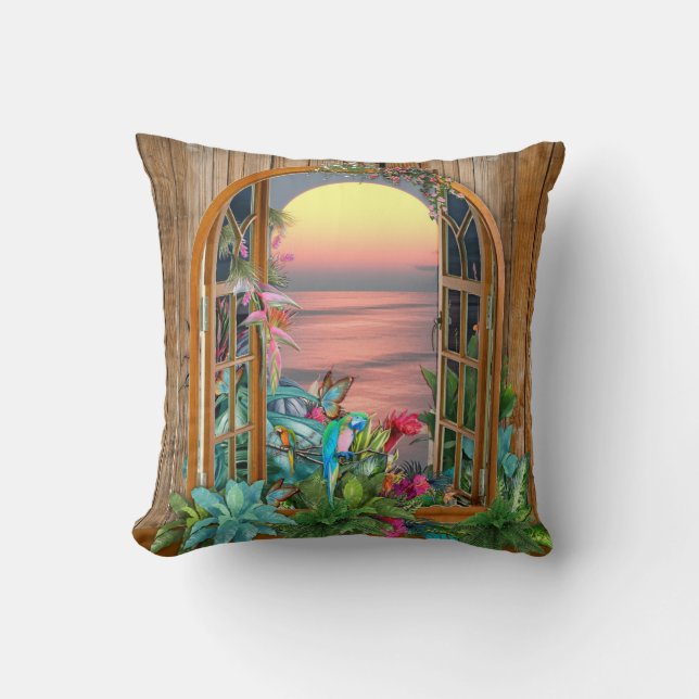 Tropical Flora Paradise at Sunset  Throw Pillow (Front)