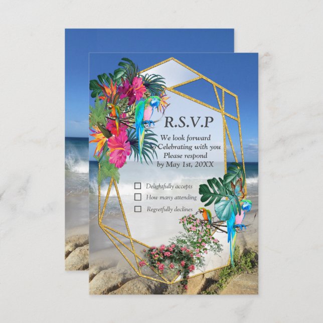 Tropical Flora Paradise Beach Scenery RSVP Card (Front/Back)