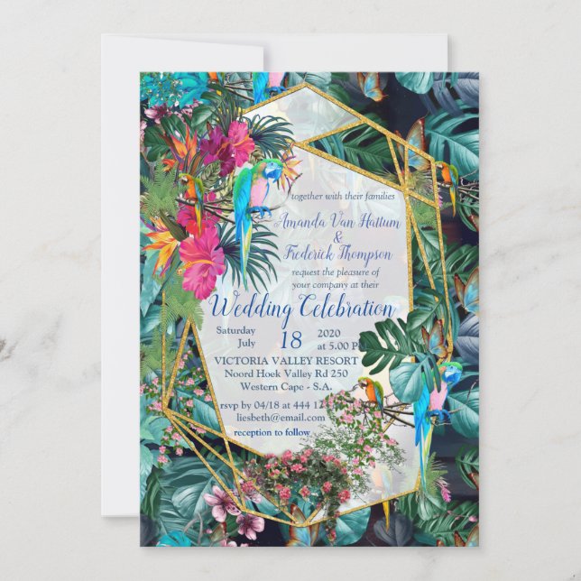 Tropical Flora Paradise & Birds Invitation (Front)