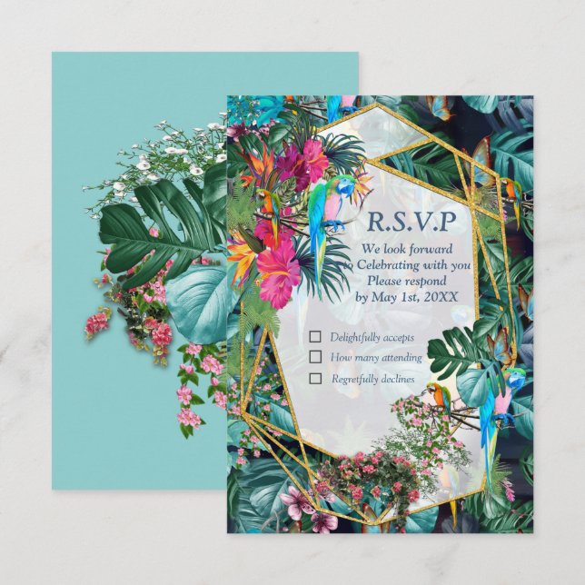 Tropical Flora Paradise & Birds RSVP Card (Front/Back)