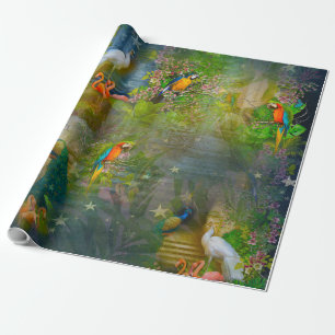 Tropical Flora Paradise & Parrots Wrapping Paper