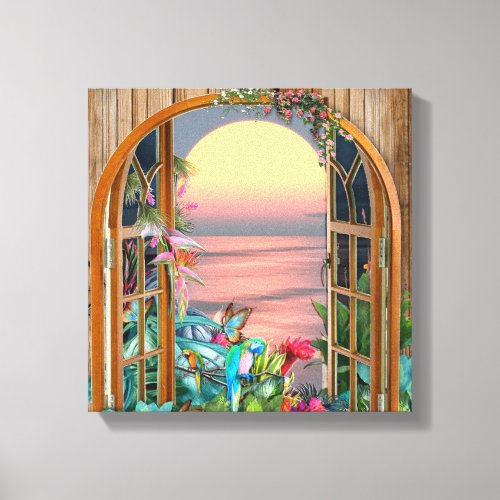 Tropical Flora Paradise Sunset Scenery Canvas Print