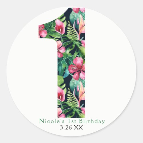 Tropical Floral 1 Hibiscus Hawaiian 1ST Birthday Classic Round Sticker