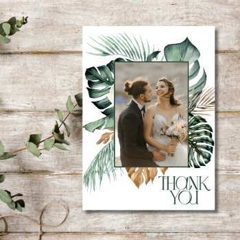 Tropical Floral 2 Photo Beach Wedding Thank You Card by stylelily at Zazzle