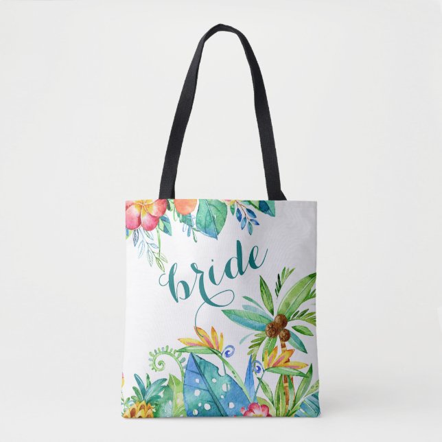 Tropical Floral 2-sided Custom Bride Tote Bag (Front)