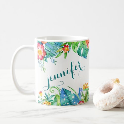 Tropical Floral 2_sided Custom Name Coffee Mug