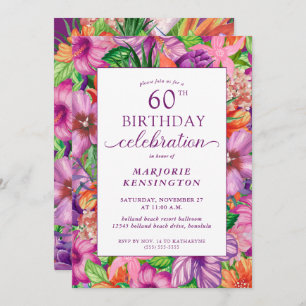 Tropical Floral 60th Birthday Party Invitation
