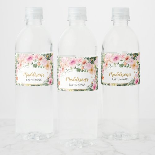 Tropical Floral Aloha Baby Shower  Water Bottle Label