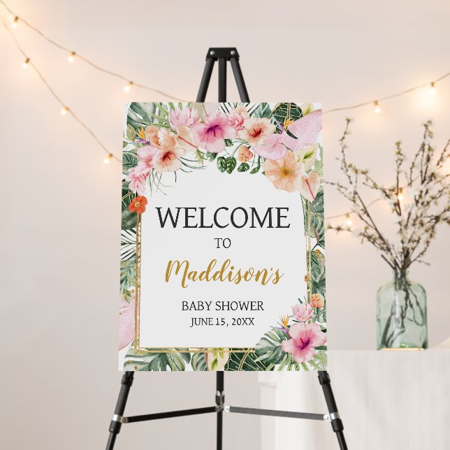 Tropical Floral Aloha Baby Shower Welcome Sign (In Situ (Stand))