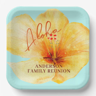 Tropical Floral Aloha Family Reunion Paper Plates