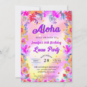 Tropical Floral Aloha Luau Birthday Invitation