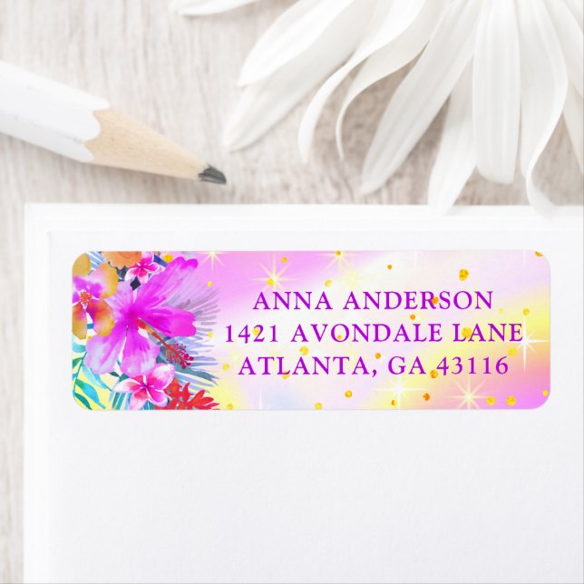 Tropical Floral Aloha Luau Return Address Label (Insitu)