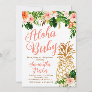 Tropical Floral Aloha Pineapple Baby Shower Invitation