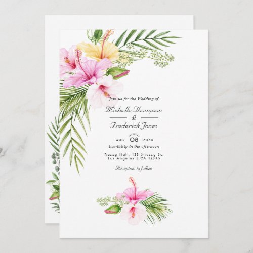 Tropical Floral Aloha QR Code RSVP Wedding Invitation