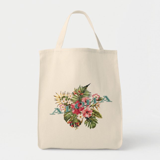 Tropical Floral Aloha Tote Bag (Front)