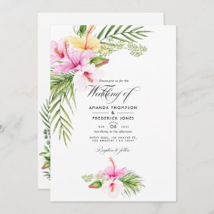 Tropical Floral Aloha Wedding Photo Invitation