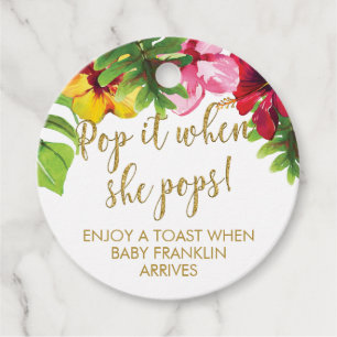 Tropical Floral and Gold Pop It When She Pops Favor Tags