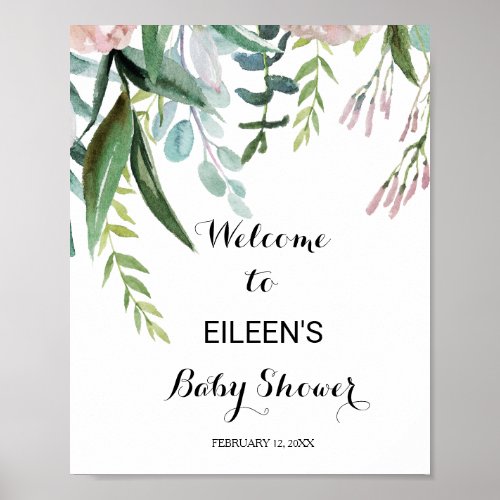 Tropical Floral and Greenery Baby Shower Welcome Poster