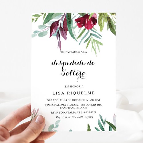 Tropical Floral and Greenery Spanish Bridal Shower Invitation