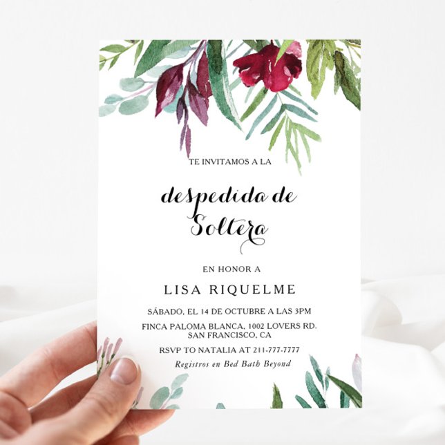 Tropical Floral and Greenery Spanish Bridal Shower Invitation (Creator Uploaded)