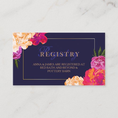 Tropical Floral and Navy Wedding Registry Card