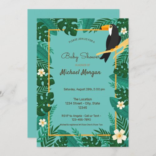 Tropical Floral Animals Baby Shower Invitation