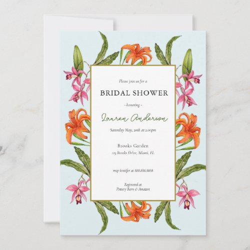 Tropical Floral Aqua and white Bridal shower Invitation
