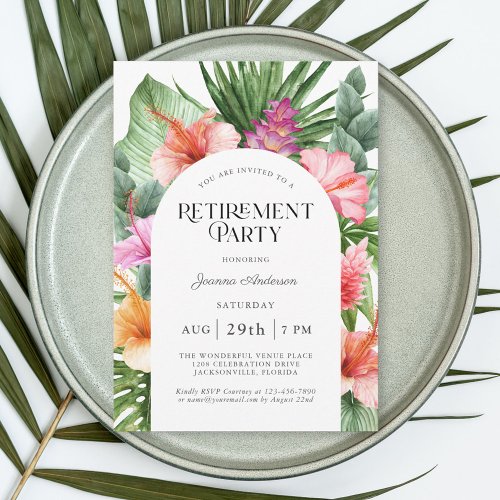 Tropical Floral Arch Frame Retirement Party Invitation