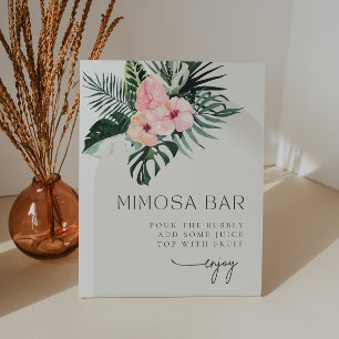 Tropical Floral Arch Mimosa Bar Pedestal Sign