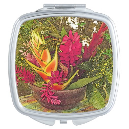 Tropical Floral Arrangement compact with mirror