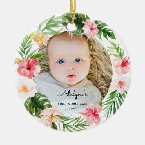 Tropical Floral Baby Photo Ornament