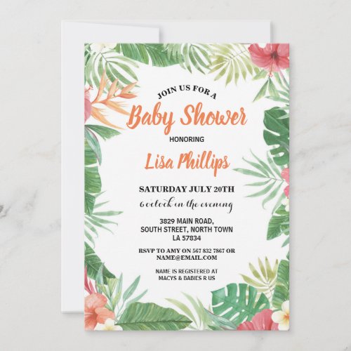 Tropical Floral Baby Shower Aloha Invite Party